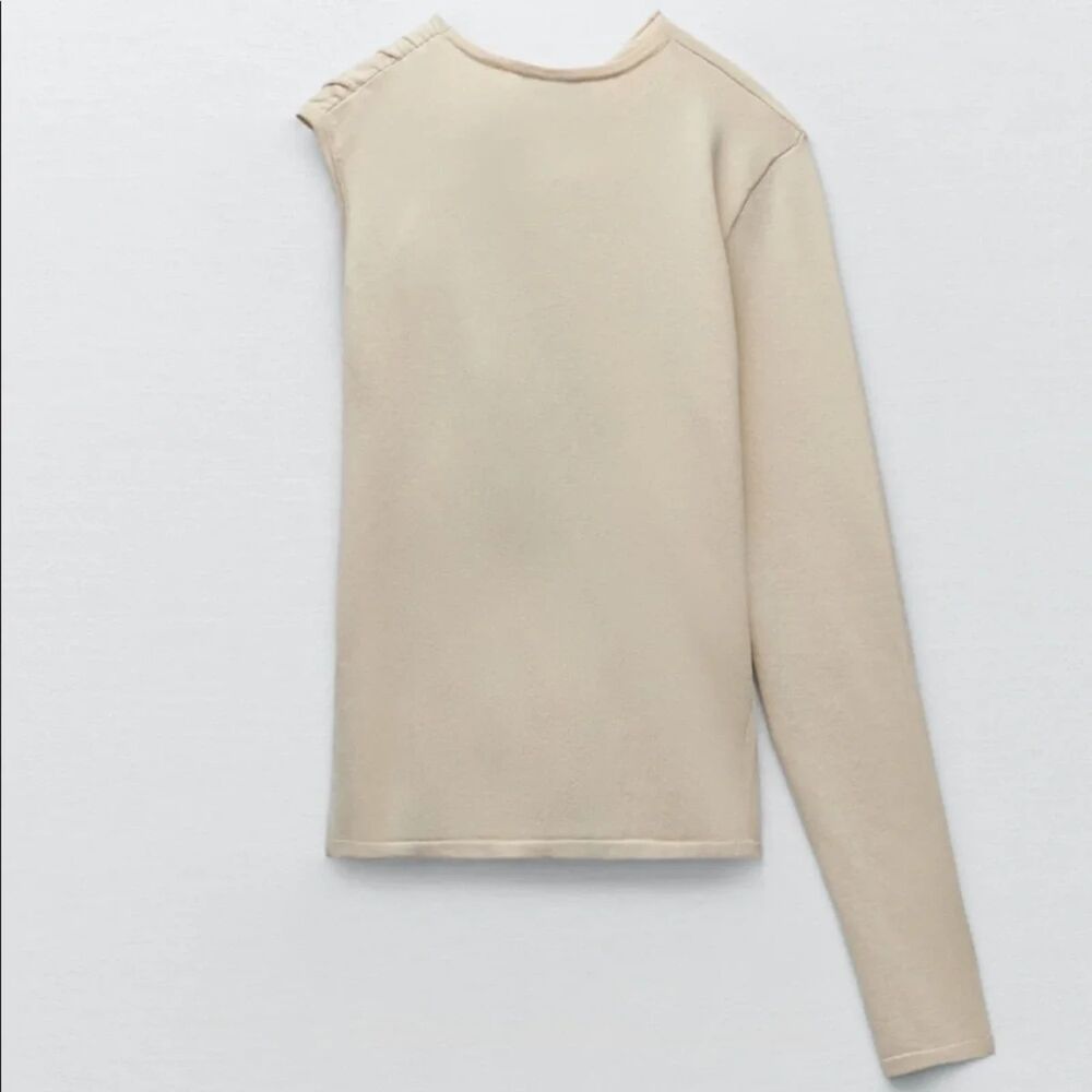 Zara NWT Size S Beige One Shoulder Twist Knot Long Sleeve Knit Top - Picture 3 of 8